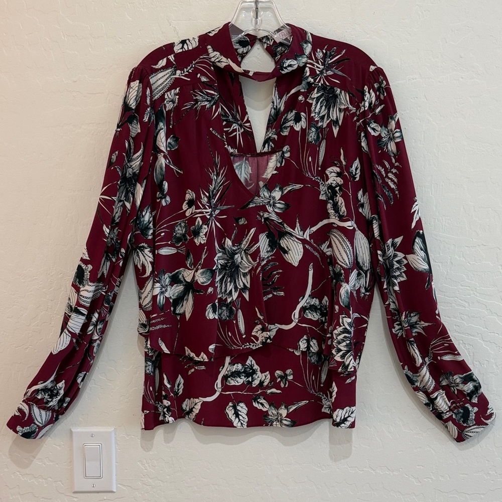 Parker Burgundy, white  black and gray Floral Blouse
